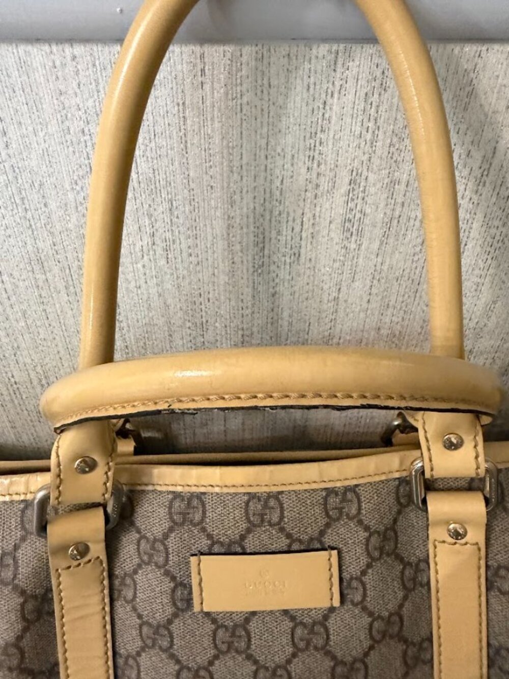 Authentic Gucci GG Canvas Large Tote Bag Beige Monogram Leather Made in Italy - Picture 6 of 16